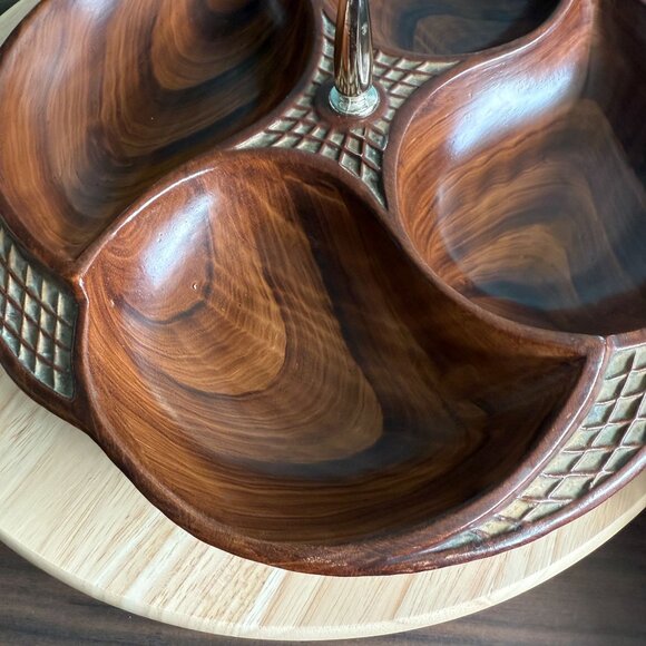 Vintage Divided Serving Tray MCM byCalifornia 328-USA Wooden Look With Handle & - Picture 4 of 14